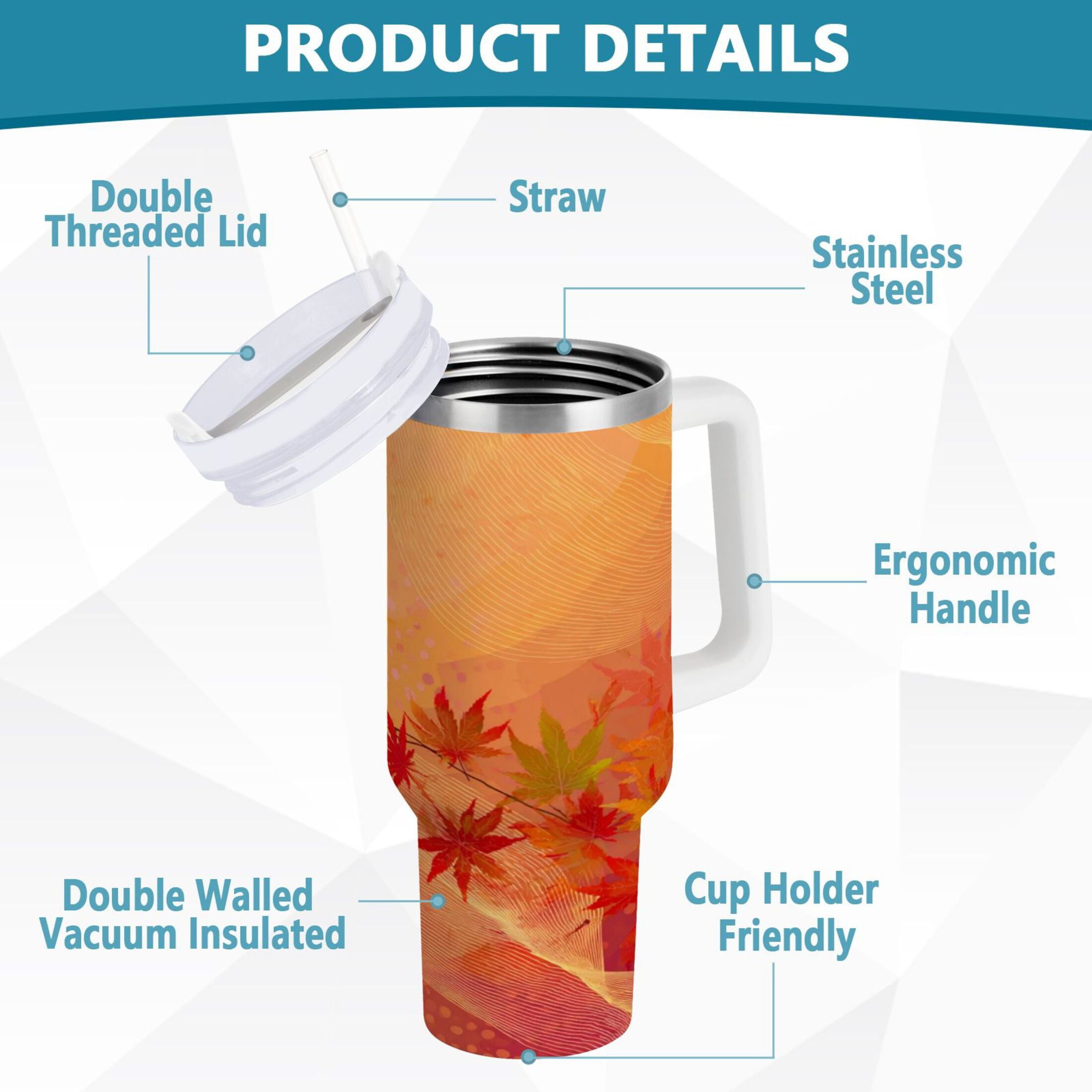 40 oz Insulated Stainless Steel Tumbler Double Wall Stainless Steel Tumbler with 2-Way Drinking Red Maple Leaves in Autumn C475P