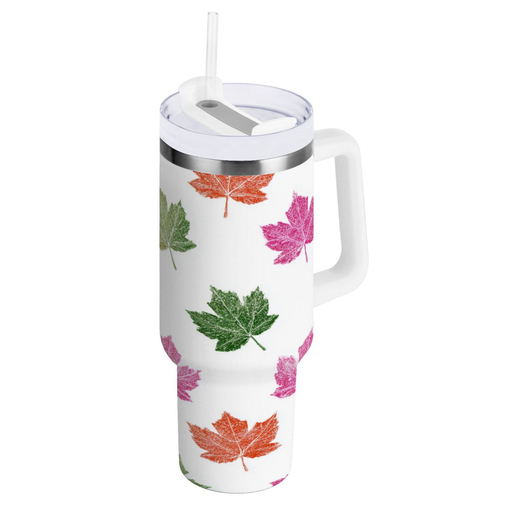 40 oz Insulated Stainless Steel Tumbler Double Wall Stainless Steel Tumbler with 2-Way Drinking Pink Maple Leaf C459R