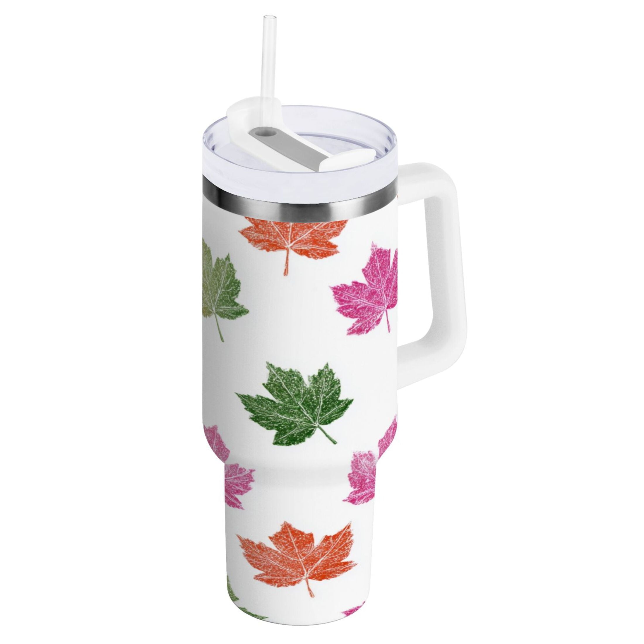 40 oz Insulated Stainless Steel Tumbler Double Wall Stainless Steel Tumbler with 2-Way Drinking Pink Maple Leaf C459R