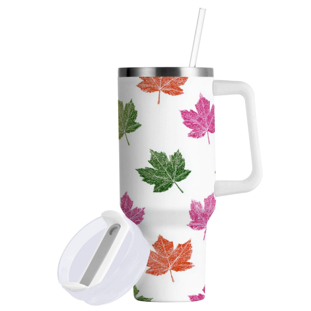 40 oz Insulated Stainless Steel Tumbler Double Wall Stainless Steel Tumbler with 2-Way Drinking Pink Maple Leaf C459R