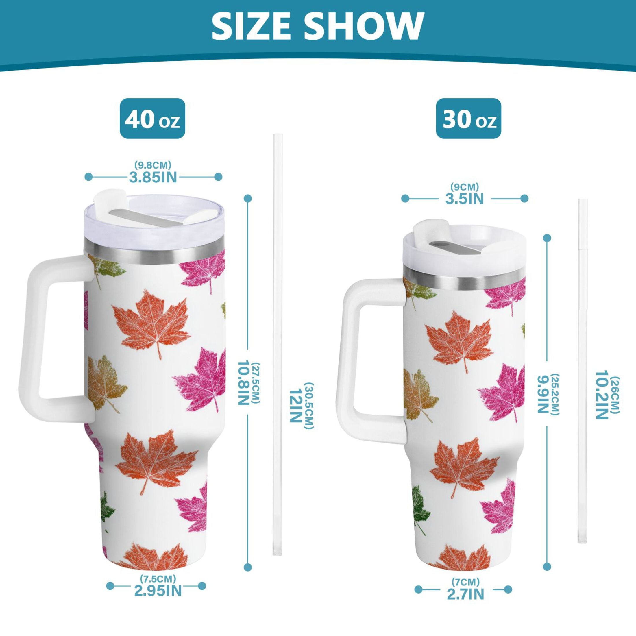 40 oz Insulated Stainless Steel Tumbler Double Wall Stainless Steel Tumbler with 2-Way Drinking Pink Maple Leaf C459R