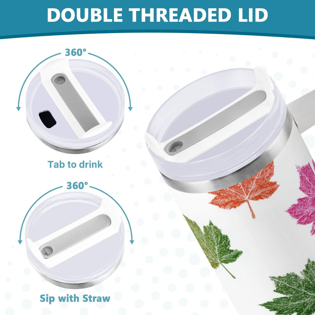 40 oz Insulated Stainless Steel Tumbler Double Wall Stainless Steel Tumbler with 2-Way Drinking Pink Maple Leaf C459R