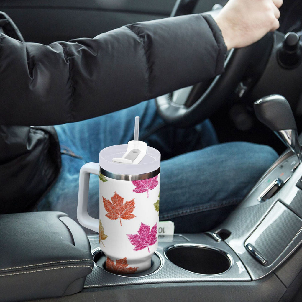 40 oz Insulated Stainless Steel Tumbler Double Wall Stainless Steel Tumbler with 2-Way Drinking Pink Maple Leaf C459R