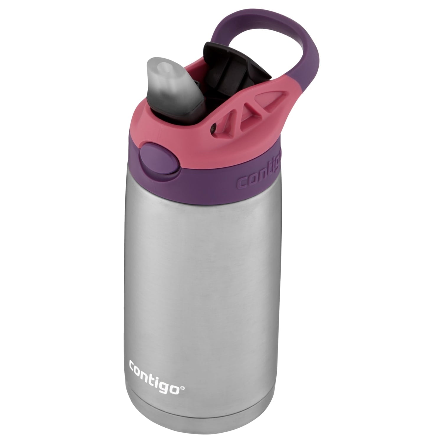 Contigo Kids Stainless Steel Water Bottle with Redesigned AUTOSPOUT Straw Lid Eggplant and Punch, 13 fl oz. C116W