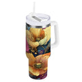 40 oz Insulated Stainless Steel Tumbler Double Wall Stainless Steel Tumbler with 2-Way Drinking Vibrant and Intricate Flowers C463X