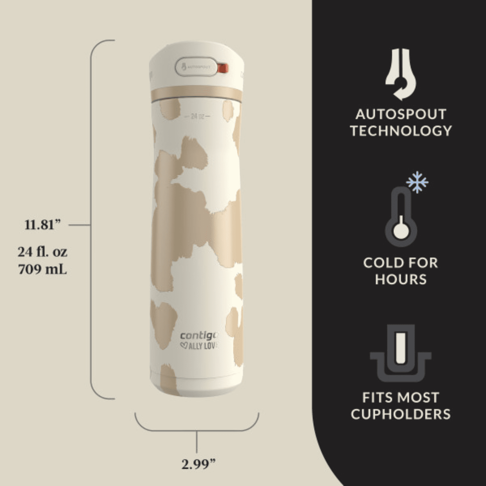 Contigo x Ally Love Ashland Chill 2.0 Stainless Steel Water Bottle with Autospout Lid, 24 oz, Oatmilk C092Y