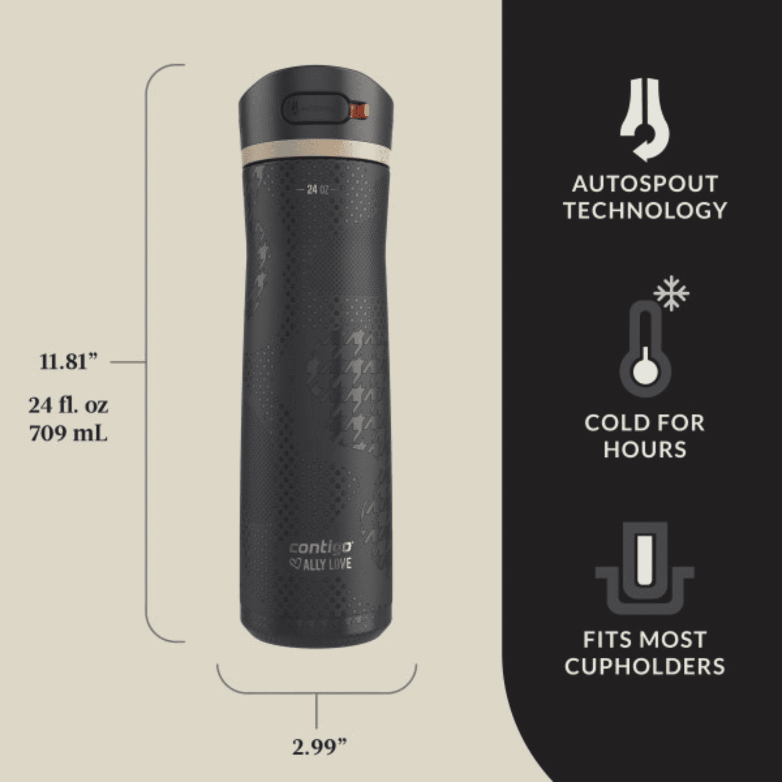 Contigo x Ally Love Ashland Chill 2.0 Stainless Steel Water Bottle with Autospout Lid, 24 oz, Oatmilk C092Y
