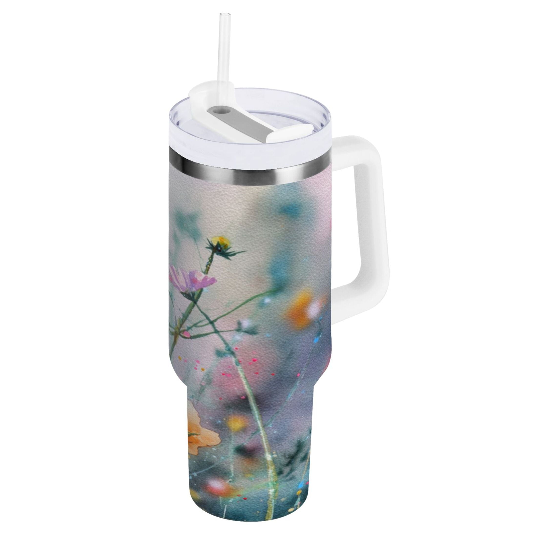 40 oz Insulated Stainless Steel Tumbler Double Wall Stainless Steel Tumbler with 2-Way Drinking Abstract Wildflowers C504S
