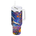 40 oz Insulated Stainless Steel Tumbler Double Wall Stainless Steel Tumbler with 2-Way Drinking Astronaut and Colorful Flowers C562V