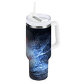 40 oz Insulated Stainless Steel Tumbler Double Wall Stainless Steel Tumbler with 2-Way Drinking Baseball with Water and Fire C680N