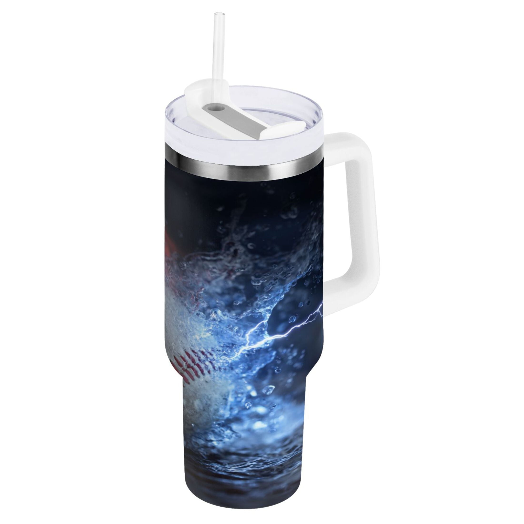 40 oz Insulated Stainless Steel Tumbler Double Wall Stainless Steel Tumbler with 2-Way Drinking Baseball with Water and Fire C680N