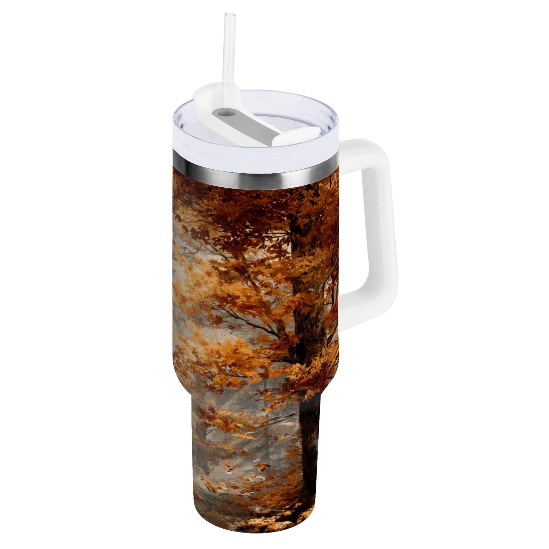 30 oz Insulated Stainless Steel Tumbler Double Wall Stainless Steel Tumbler with 2-Way Drinking Beautiful Autumn Forest C556S