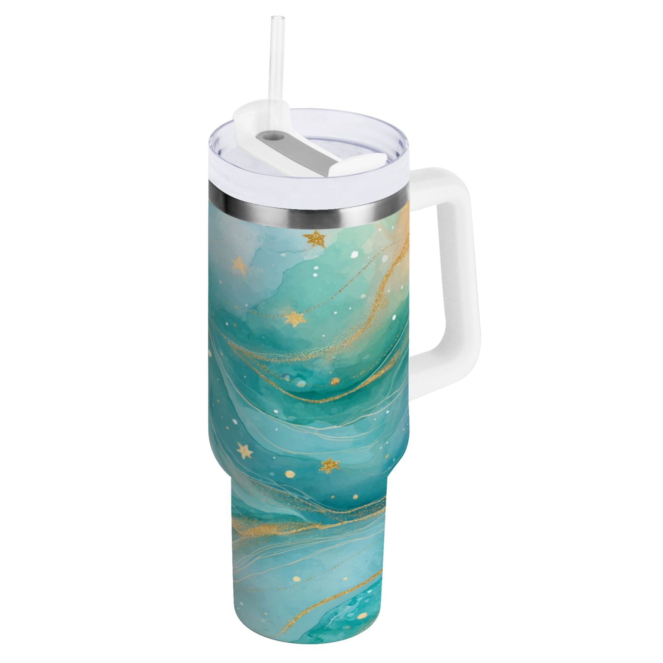 40 oz Insulated Stainless Steel Tumbler Double Wall Stainless Steel Tumbler with 2-Way Drinking Beautiful Watercolor Stars C530S