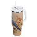 40 oz Insulated Stainless Steel Tumbler Double Wall Stainless Steel Tumbler with 2-Way Drinking Bluebird and Ancient Flowers C574Z