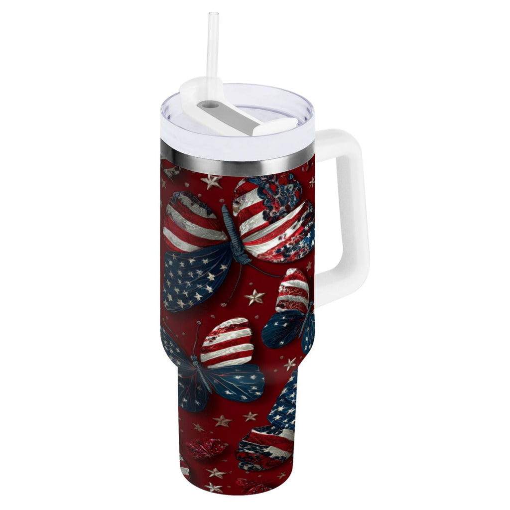 40 oz Insulated Stainless Steel Tumbler Double Wall Stainless Steel Tumbler with 2-Way Drinking Butterfly with National Flag C517S
