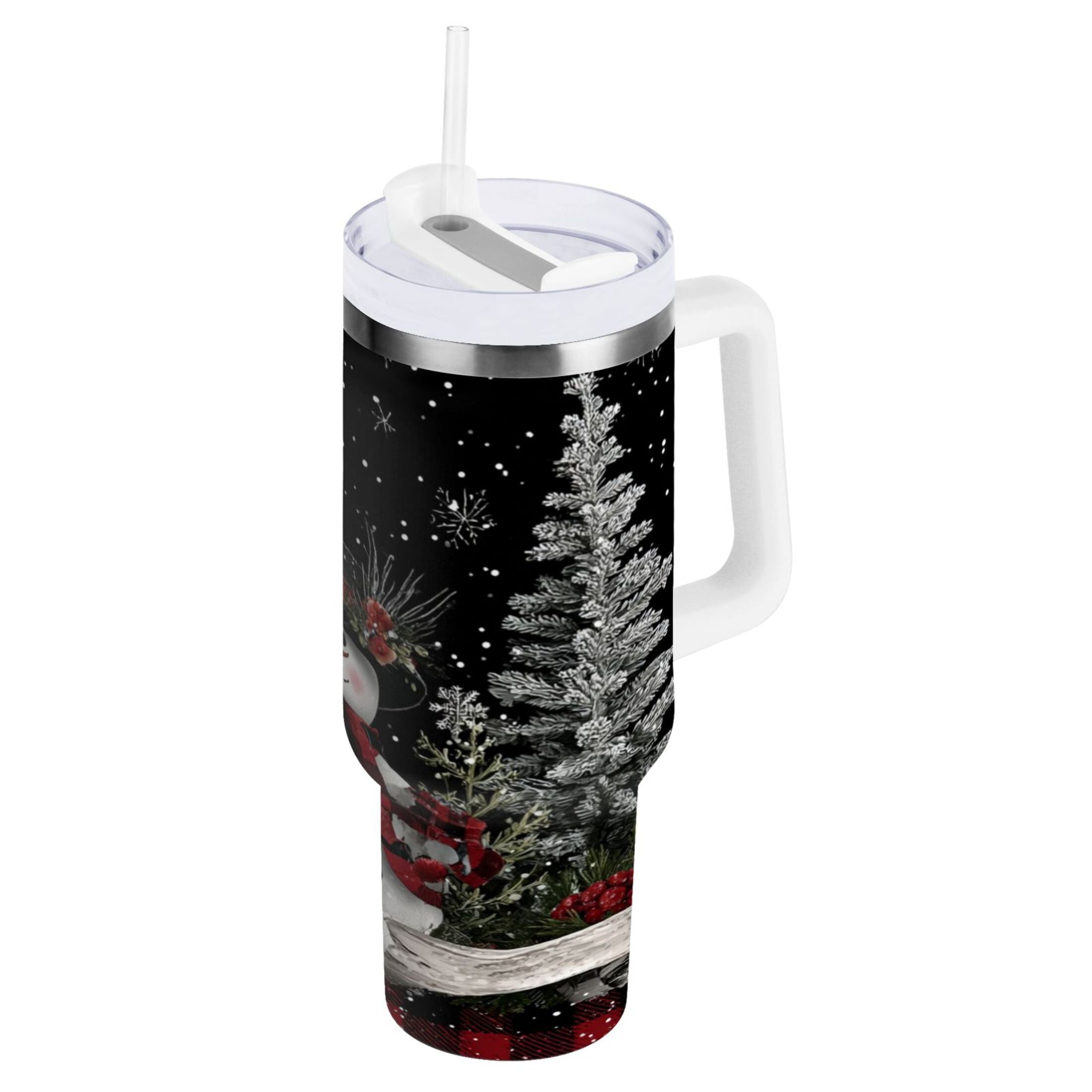 30 oz Insulated Stainless Steel Tumbler Double Wall Stainless Steel Tumbler with 2-Way Drinking Christmas Snowman C583P