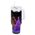 40 oz Insulated Stainless Steel Tumbler Double Wall Stainless Steel Tumbler with 2-Way Drinking Christmas Trees with Lights C664Z