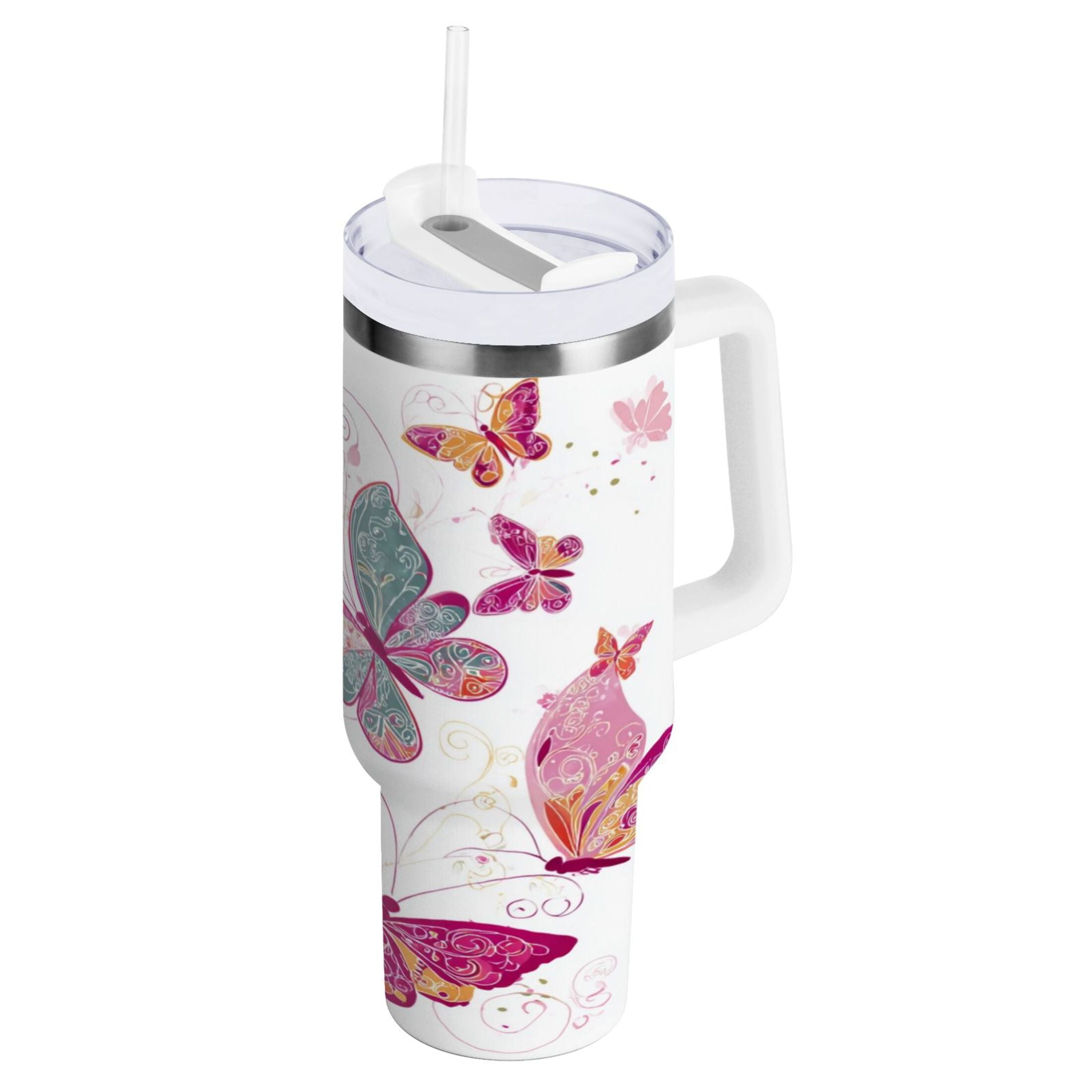30 oz Insulated Stainless Steel Tumbler Double Wall Stainless Steel Tumbler with 2-Way Drinking Colorful Butterflies C605U
