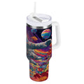 40 oz Insulated Stainless Steel Tumbler Double Wall Stainless Steel Tumbler with 2-Way Drinking Colorful Flowers and Planets C598R
