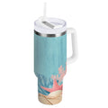 40 oz Insulated Stainless Steel Tumbler Double Wall Stainless Steel Tumbler with 2-Way Drinking Colorful Starfish and Seashells C636R