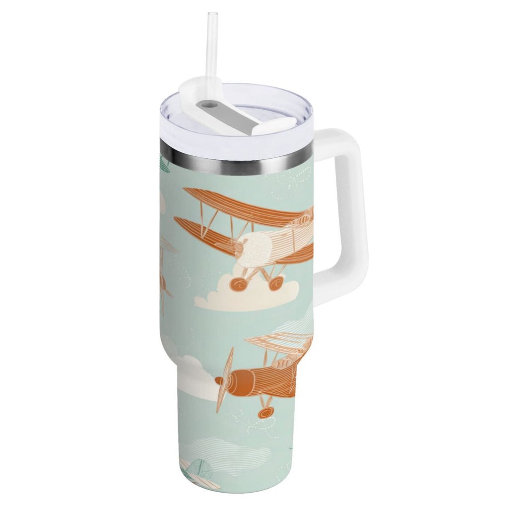 40 oz Insulated Stainless Steel Tumbler Double Wall Stainless Steel Tumbler with 2-Way Drinking Cute Airplanes C647S