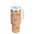 40 oz Insulated Stainless Steel Tumbler Double Wall Stainless Steel Tumbler with 2-Way Drinking Cute Animal Print Bows C678W