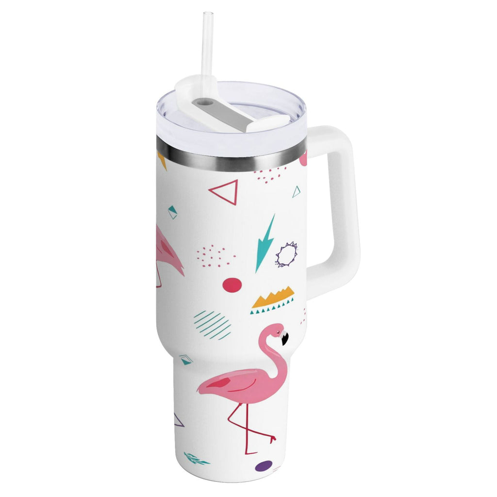 40 oz Insulated Stainless Steel Tumbler Double Wall Stainless Steel Tumbler with 2-Way Drinking Cute Flamingo Pattern C502Q