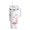 40 oz Insulated Stainless Steel Tumbler Double Wall Stainless Steel Tumbler with 2-Way Drinking Cute Flamingo Pattern C502Q