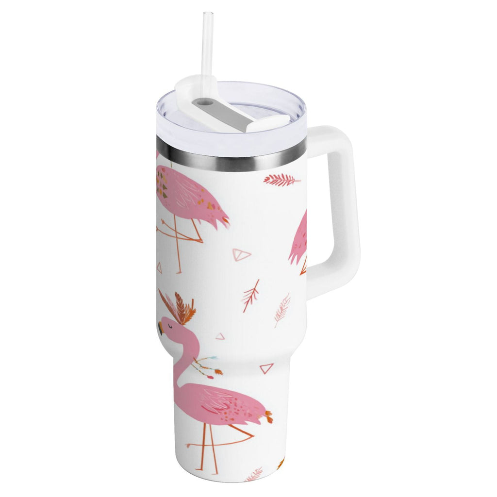 40 oz Insulated Stainless Steel Tumbler Double Wall Stainless Steel Tumbler with 2-Way Drinking Cute Pink Flamingo Pattern C515Q
