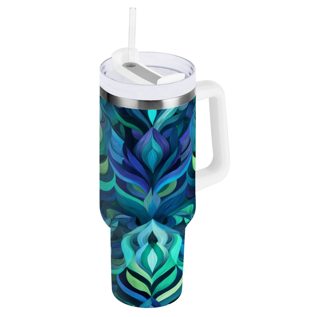 40 oz Insulated Stainless Steel Tumbler Double Wall Stainless Steel Tumbler with 2-Way Drinking Elegant Blue Abstract Shapes C609M