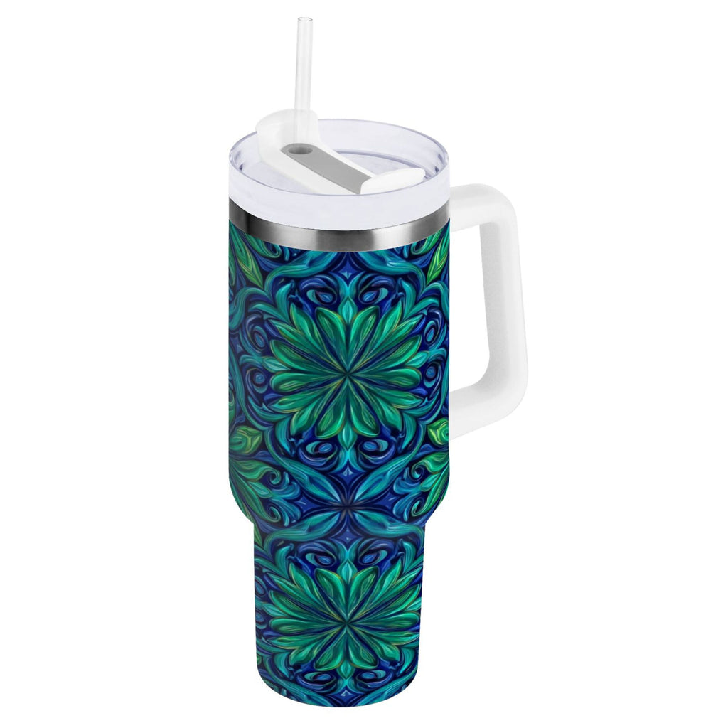 40 oz Insulated Stainless Steel Tumbler Double Wall Stainless Steel Tumbler with 2-Way Drinking Elegant Blue Traditional Patterns C603Q