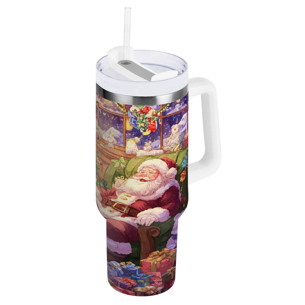 40 oz Insulated Stainless Steel Tumbler Double Wall Stainless Steel Tumbler with 2-Way Drinking Festive Christmas Scene C575M
