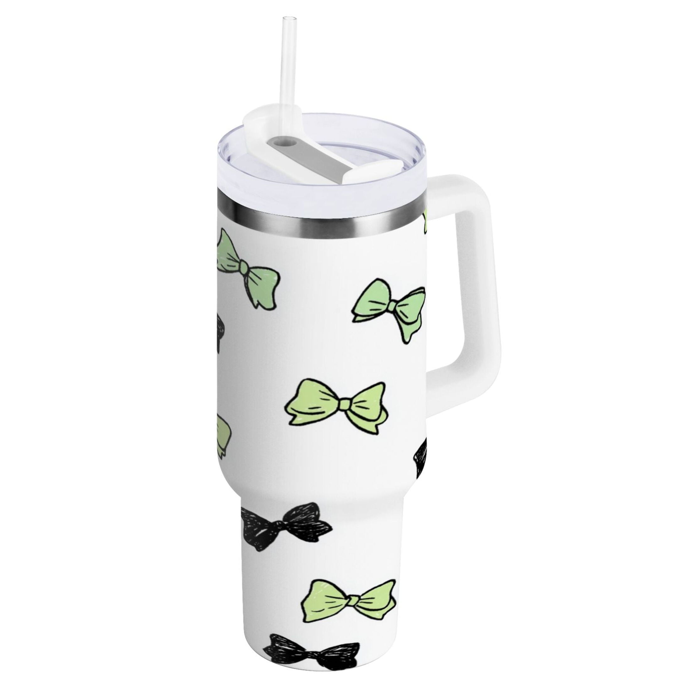 40 oz Insulated Stainless Steel Tumbler Double Wall Stainless Steel Tumbler with 2-Way Drinking Green and Black Bows C553N