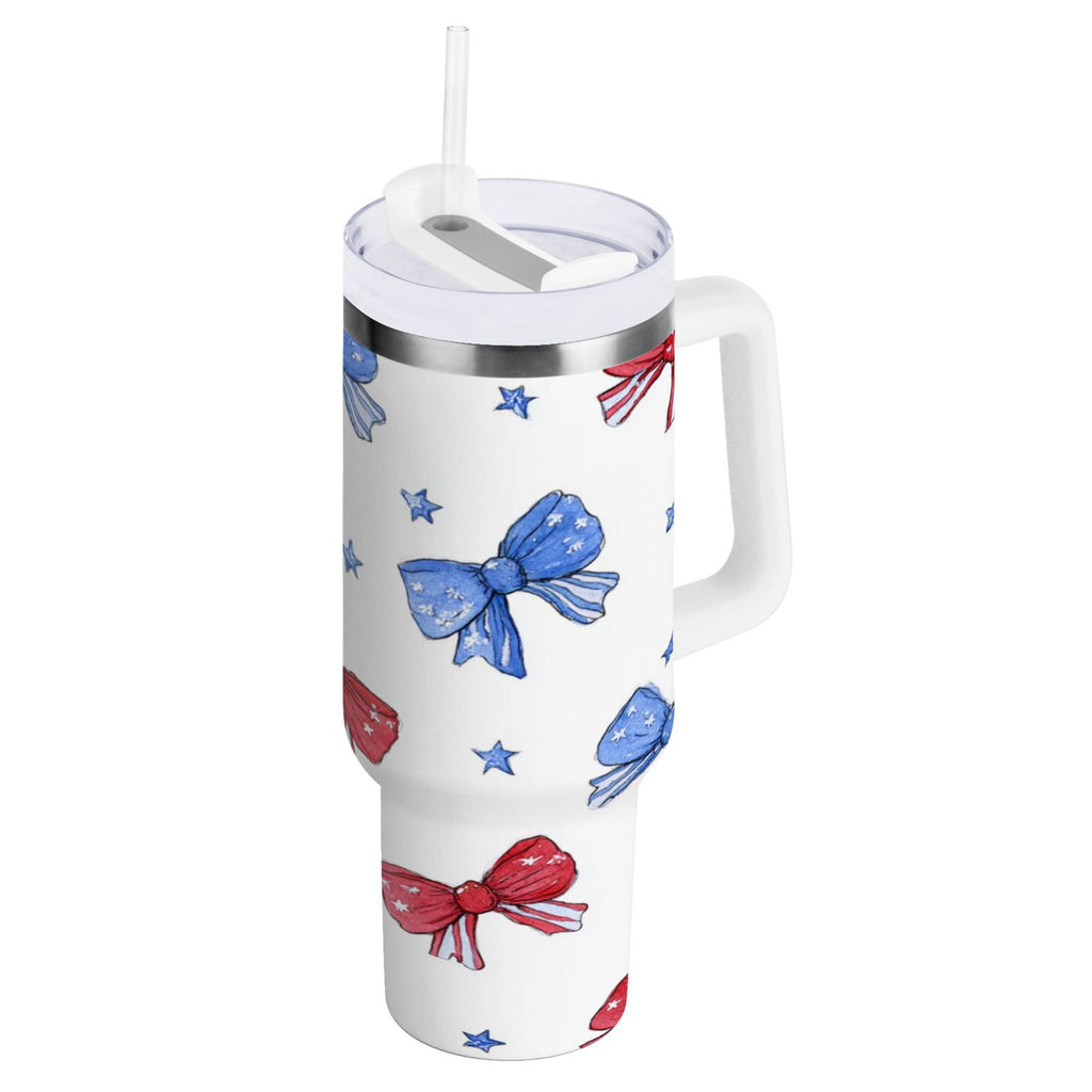 40 oz Insulated Stainless Steel Tumbler Double Wall Stainless Steel Tumbler with 2-Way Drinking Hand-drawn Bows C587D