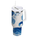 40 oz Insulated Stainless Steel Tumbler Double Wall Stainless Steel Tumbler with 2-Way Drinking Indigo Blue Tie-dye Pattern C632Z