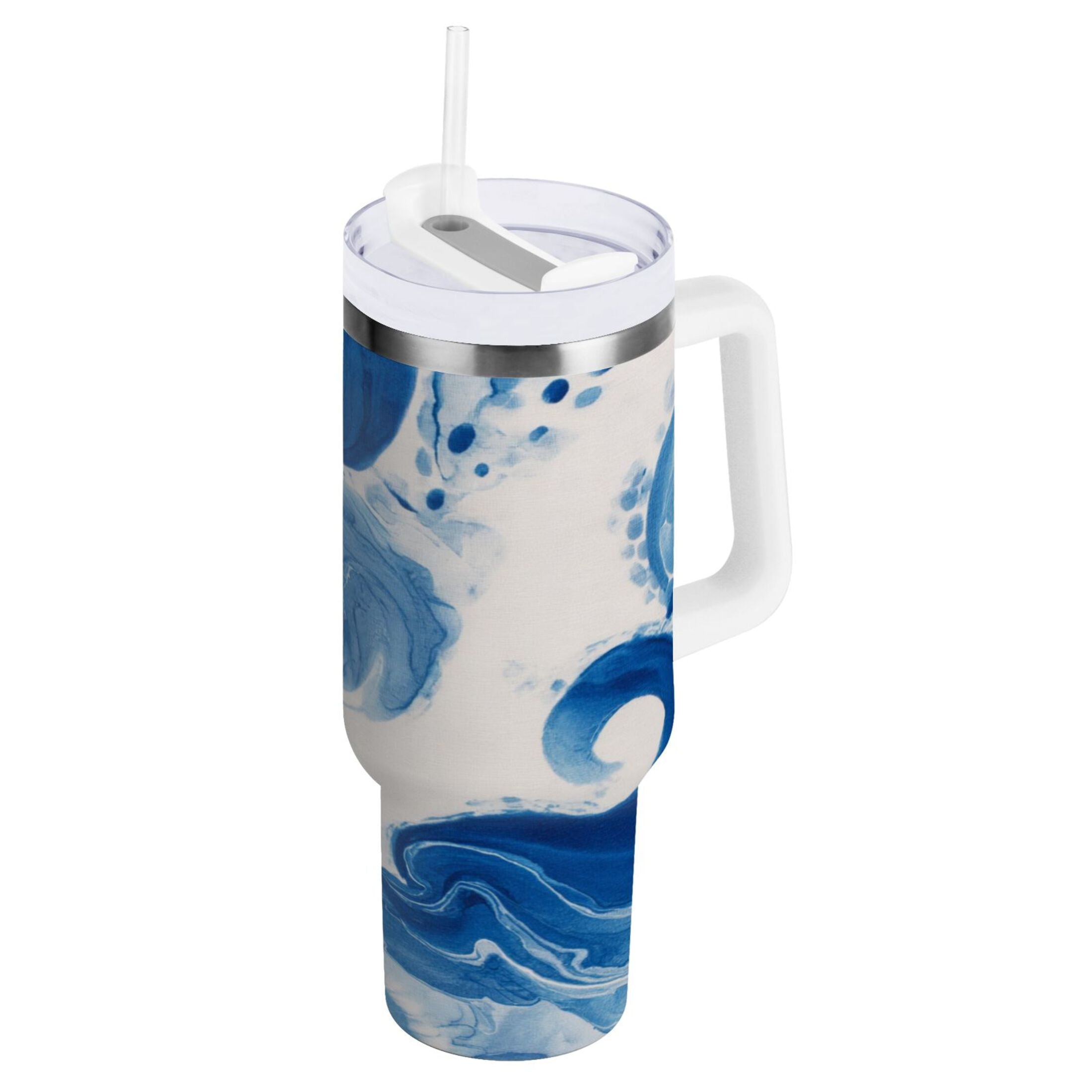 40 oz Insulated Stainless Steel Tumbler Double Wall Stainless Steel Tumbler with 2-Way Drinking Indigo Blue Tie-dye Pattern C632Z