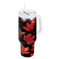 40 oz Insulated Stainless Steel Tumbler Double Wall Stainless Steel Tumbler with 2-Way Drinking Maple Leaves and Fireflies C516E