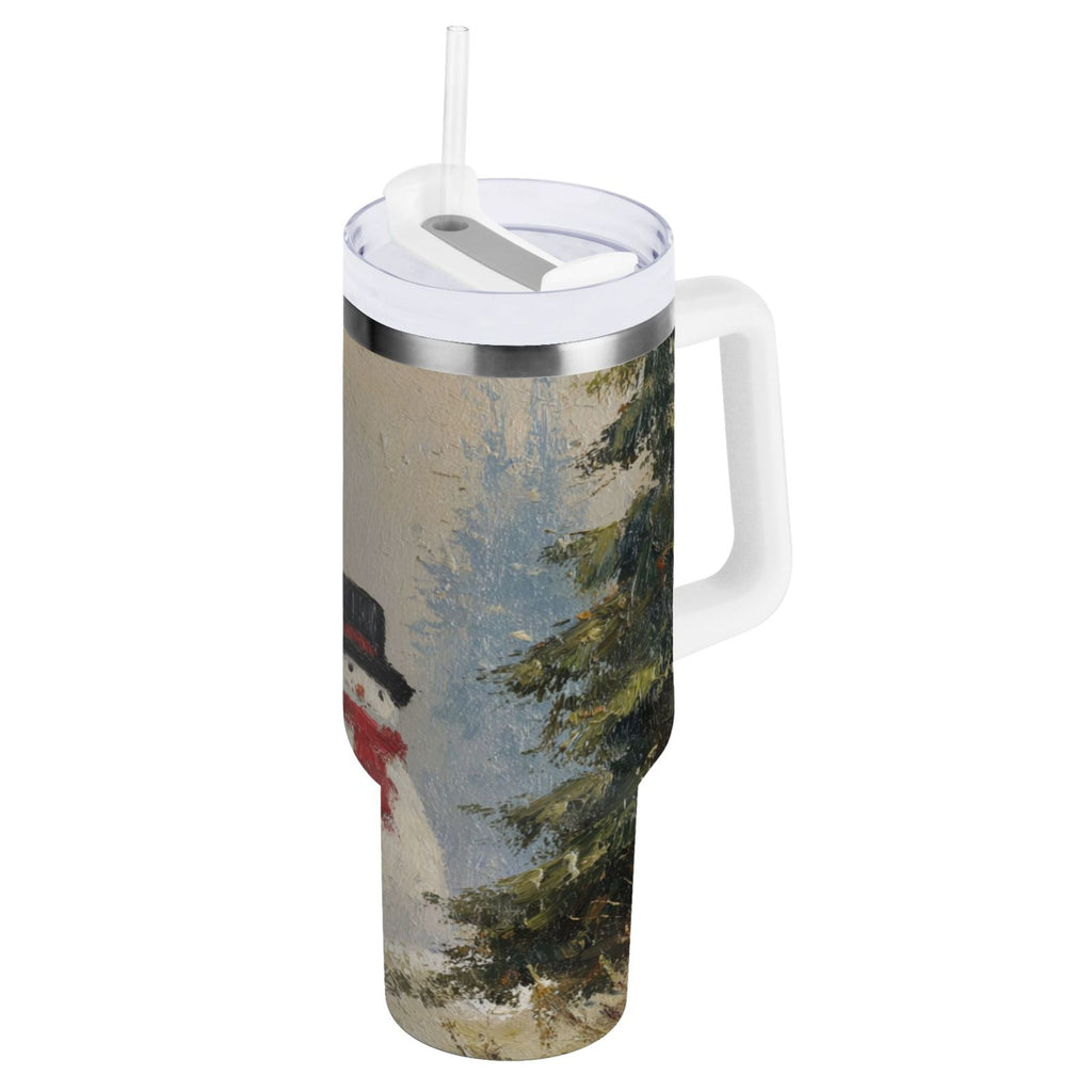 40 oz Insulated Stainless Steel Tumbler Double Wall Stainless Steel Tumbler with 2-Way Drinking Moody Snowman Couple C671U