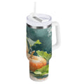 40 oz Insulated Stainless Steel Tumbler Double Wall Stainless Steel Tumbler with 2-Way Drinking Orange and White Pumpkins C535W