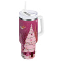 40 oz Insulated Stainless Steel Tumbler Double Wall Stainless Steel Tumbler with 2-Way Drinking Pink Christmas Forest C512J
