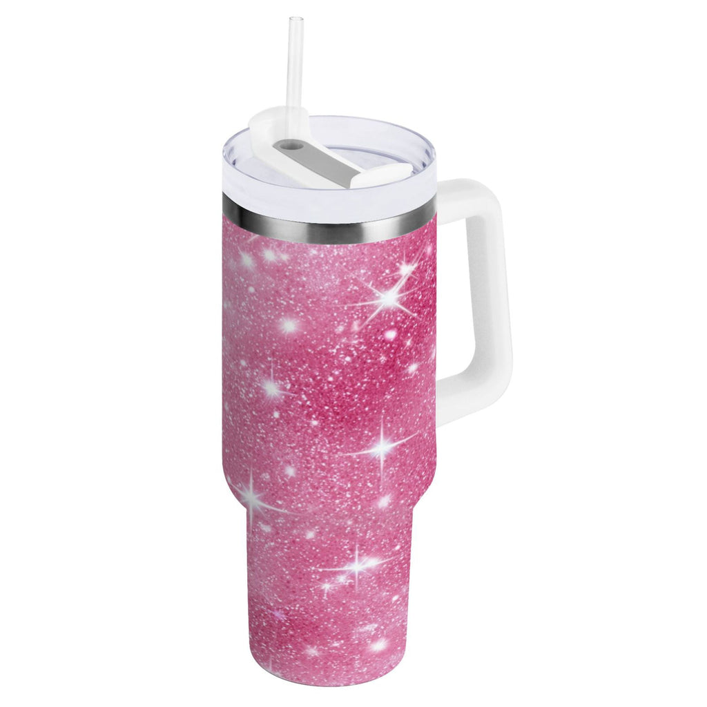 40 oz Insulated Stainless Steel Tumbler Double Wall Stainless Steel Tumbler with 2-Way Drinking Pink Glitter Background C608V