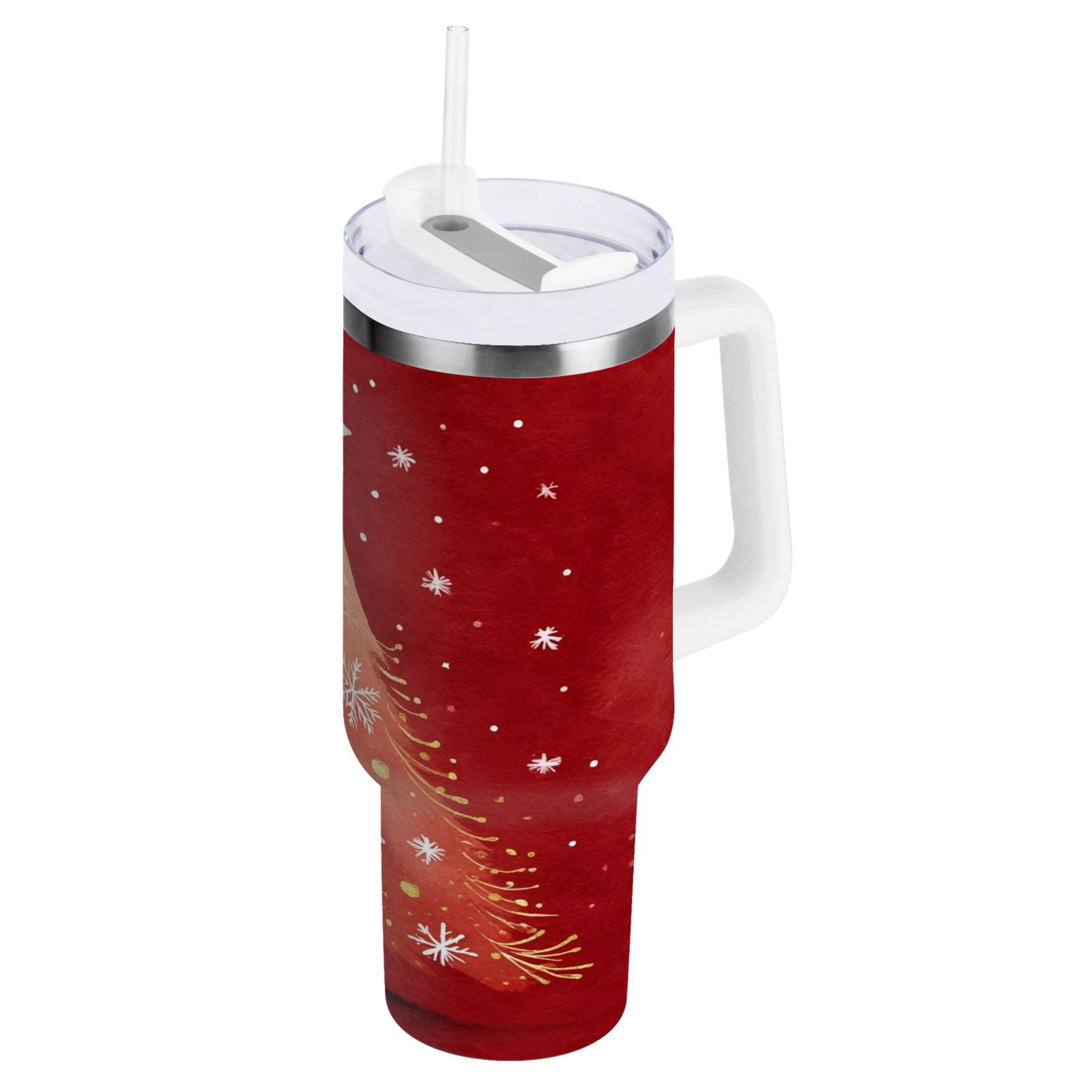 40 oz Insulated Stainless Steel Tumbler Double Wall Stainless Steel Tumbler with 2-Way Drinking Red Christmas Tree C662T