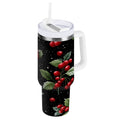 40 oz Insulated Stainless Steel Tumbler Double Wall Stainless Steel Tumbler with 2-Way Drinking Red Holly Berries Pattern C652Q