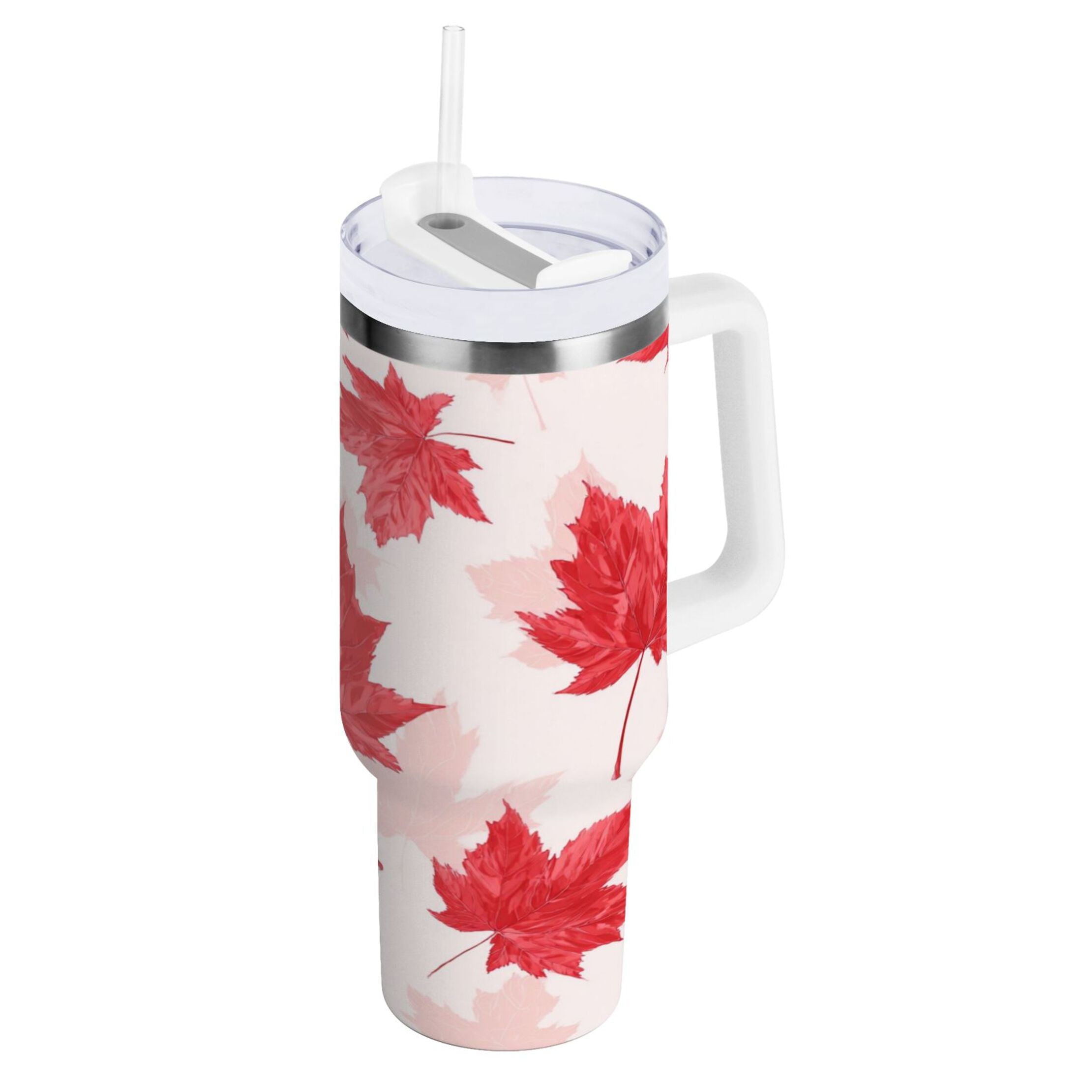 40 oz Insulated Stainless Steel Tumbler Double Wall Stainless Steel Tumbler with 2-Way Drinking Red Maple Leaves Pattern C601J