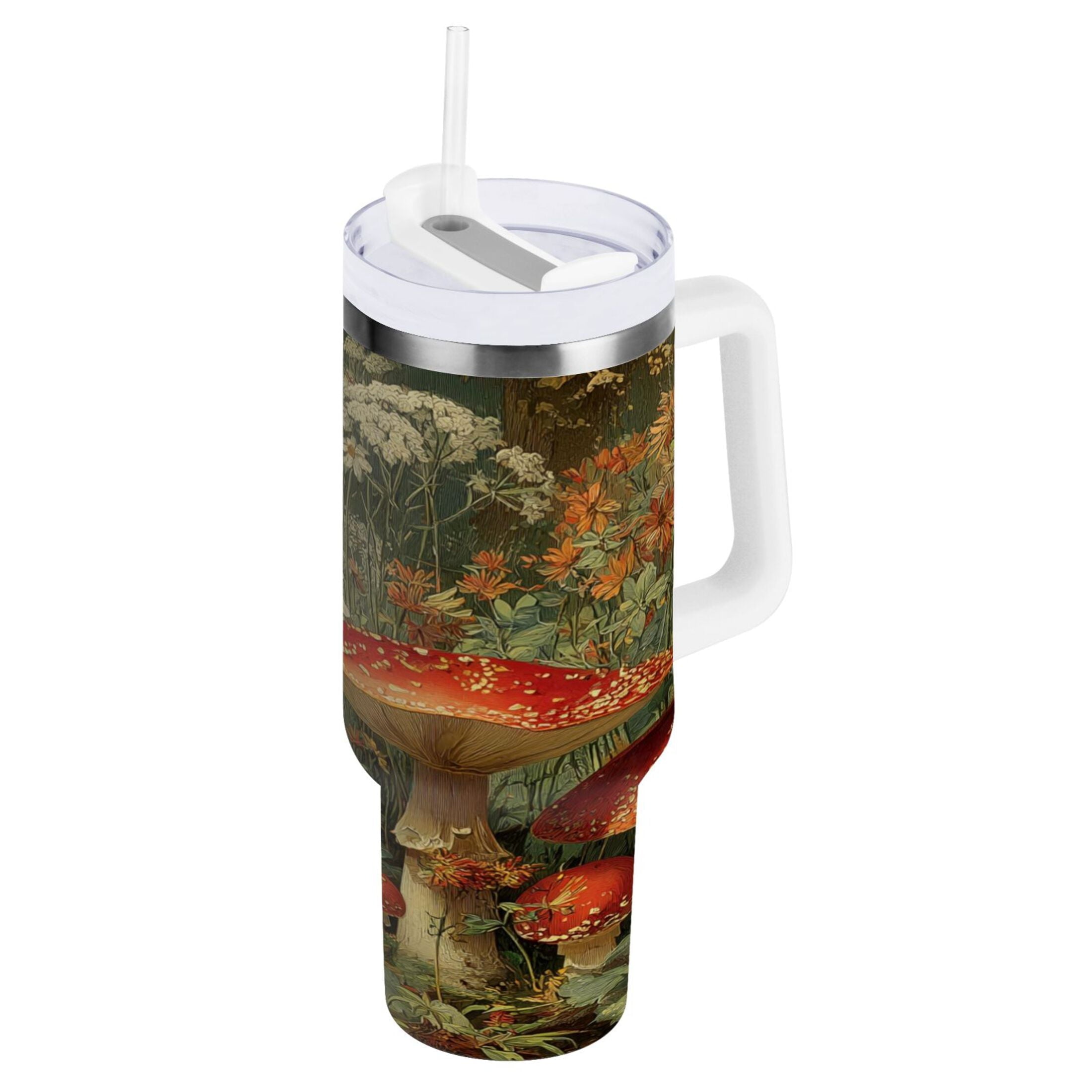 40 oz Insulated Stainless Steel Tumbler Double Wall Stainless Steel Tumbler with 2-Way Drinking Red Mushrooms C505L