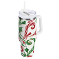 40 oz Insulated Stainless Steel Tumbler Double Wall Stainless Steel Tumbler with 2-Way Drinking Red and Green Candy-cane C573R