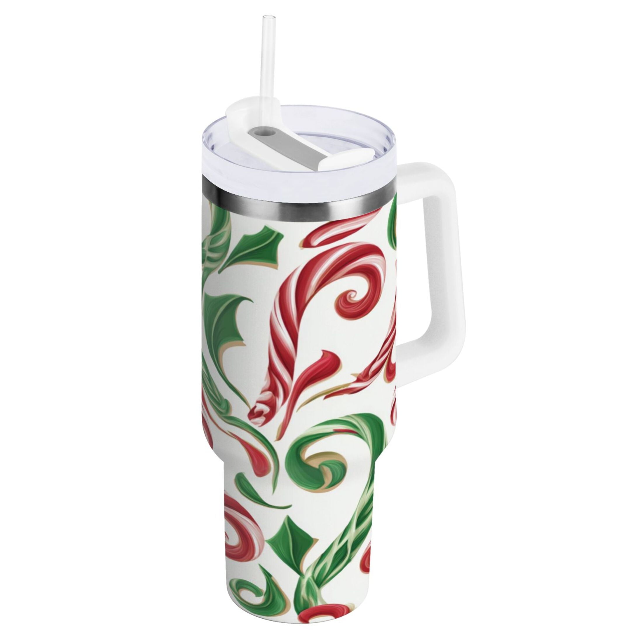 40 oz Insulated Stainless Steel Tumbler Double Wall Stainless Steel Tumbler with 2-Way Drinking Red and Green Candy-cane C573R
