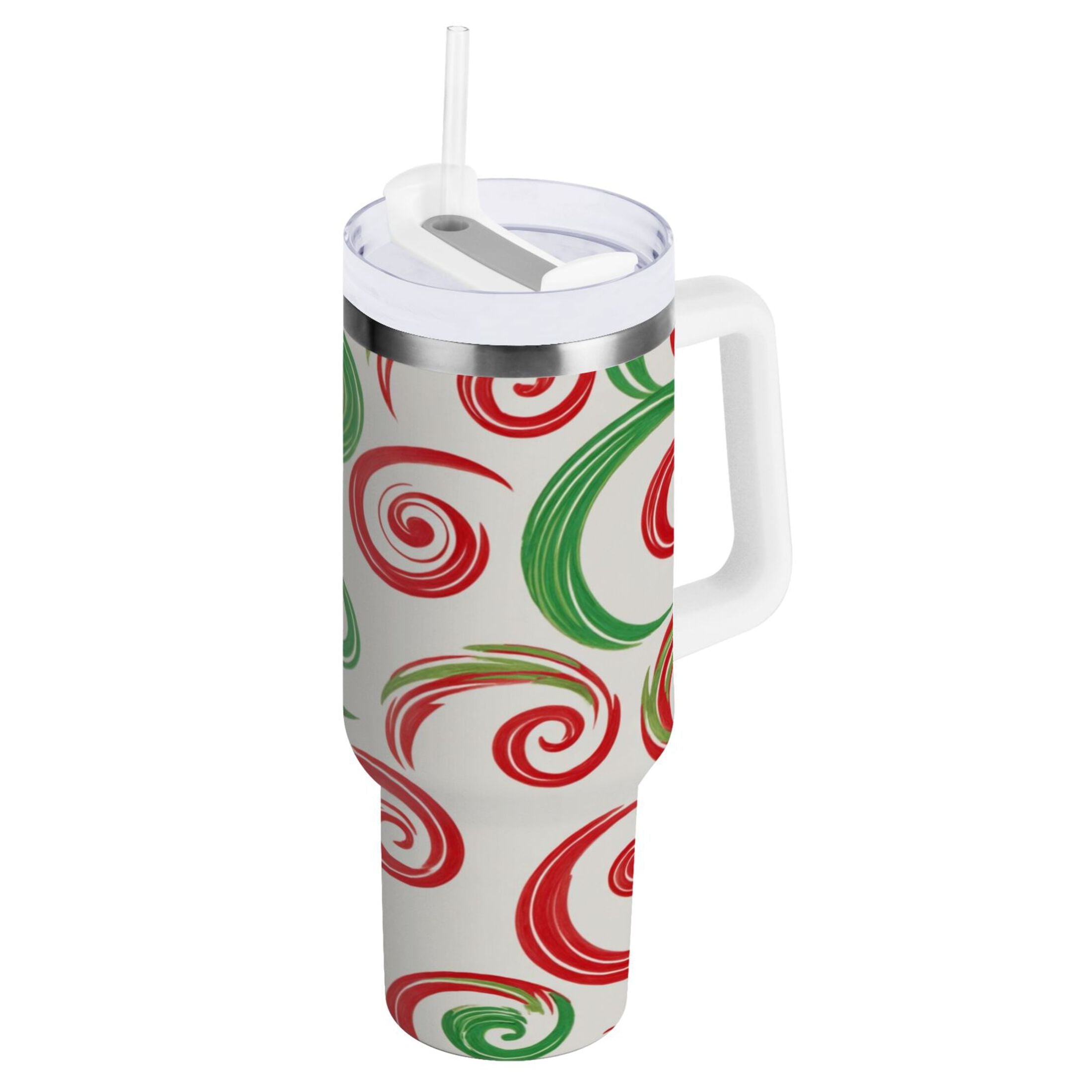 40 oz Insulated Stainless Steel Tumbler Double Wall Stainless Steel Tumbler with 2-Way Drinking Red and Green Swirls C539J