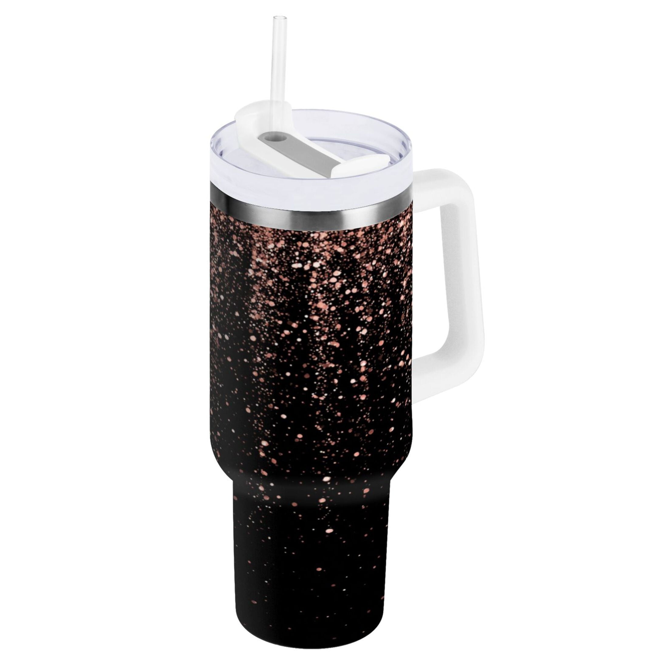 40 oz Insulated Stainless Steel Tumbler Double Wall Stainless Steel Tumbler with 2-Way Drinking Rose Gold Glitter C589Q