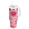 40 oz Insulated Stainless Steel Tumbler Double Wall Stainless Steel Tumbler with 2-Way Drinking Roses and Bows Pattern C661Q